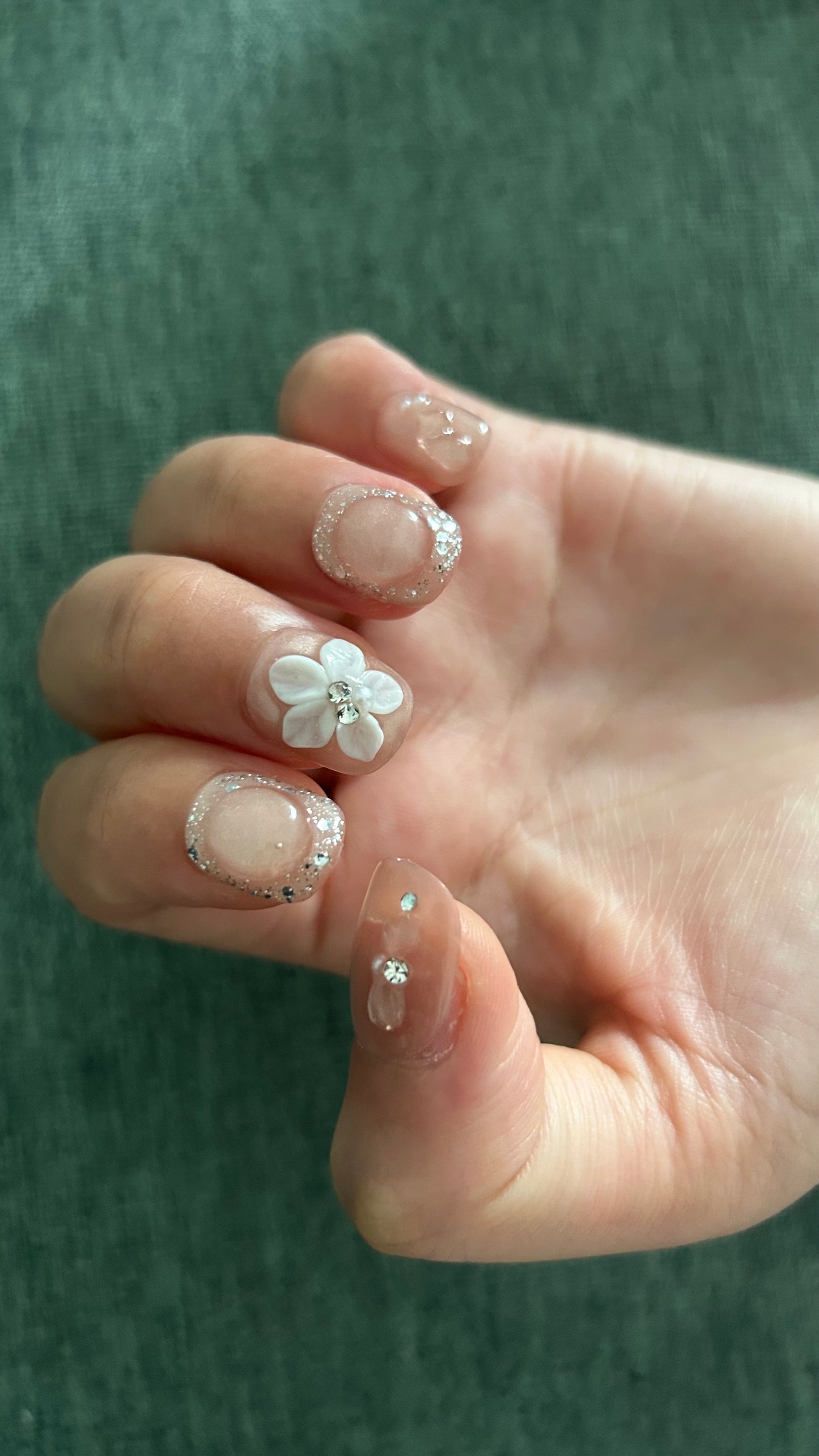AvaNail 3D Flower Press-On Nails, Short Squoval Coquette Nails with Rhinestones, Handmade 3D Floral Charm Nude Pink, 24Ct | 2+ Weeks Wear, Salon-Quality, 10-Minute Easy Application, Reusable, 3 Sizes, Complete Kit